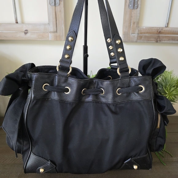 Vintage Juicy Couture Nylon Malibu Black Daydreamer Bag With Leather Trim - Picture 5 of 14